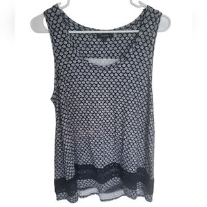 Women's ForCynthia Navy and White Patterned Sleeveless Top